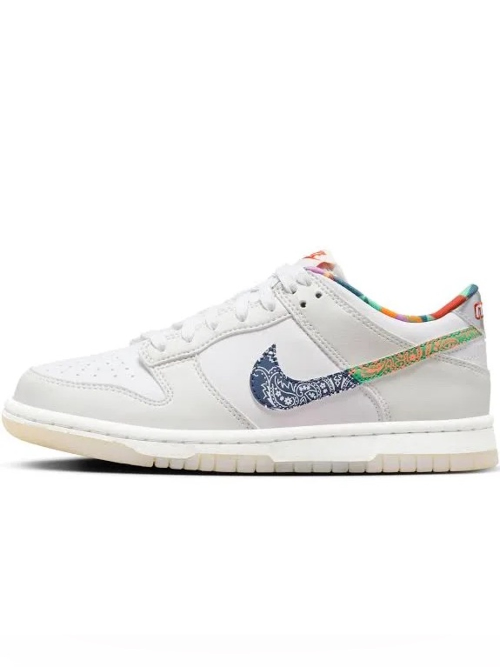 Nike Dunks White Sneakers with Paisley Multi-Color Swoosh